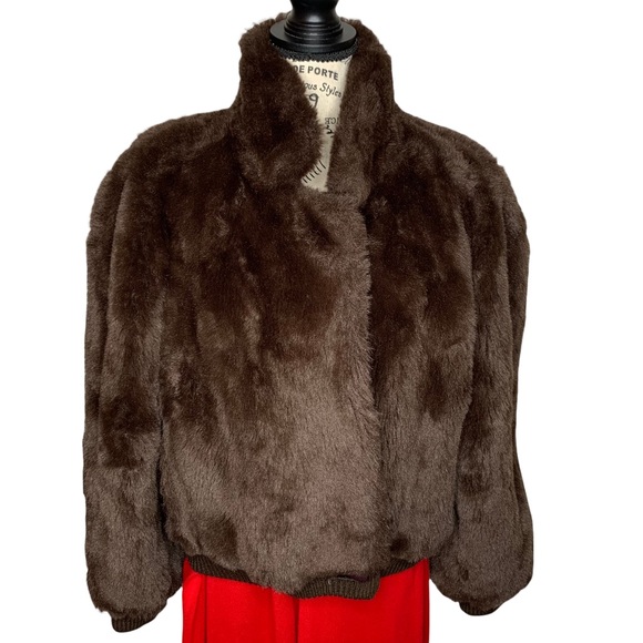 VTG Avec Tu Faux Fur Borg Textile Short Waist Brown Teddy Bear Coat ILGWU USA L - Picture 1 of 16